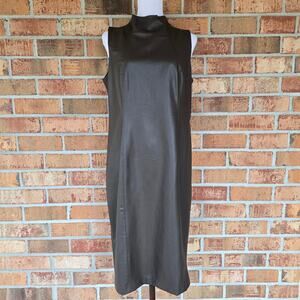 Faux Leather Dress J. McLaughlin Delmar Size Large Brown High Mock Neck Stretch